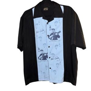 Elvis Presley Graceland Vintage 1999 Black Blue Bowling Style Button Shirt Large